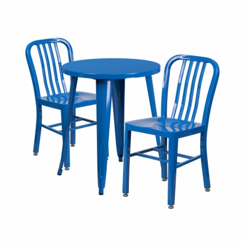 Flash Furniture CH-51080TH-2-18VRT-BL-GG 24 in. Round Blue Metal Indoor & Outdoor Table Set w Perspective: front