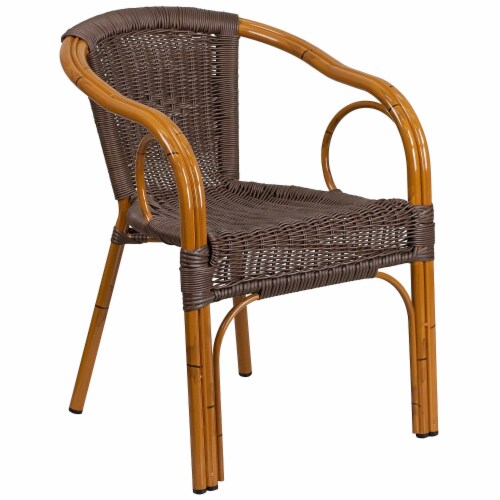 Flash Furniture Cadiz Series Bamboo Patio Chair Dark Brown Rattan/Red Bamboo-Aluminum Frame Perspective: front