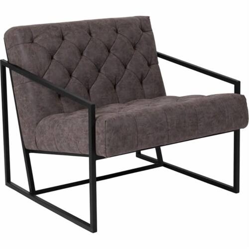 Flash Furniture Hercules Madison Series LeatherSoft Retro Tufted Lounge Chair Gray (ZB8522GY) Perspective: front