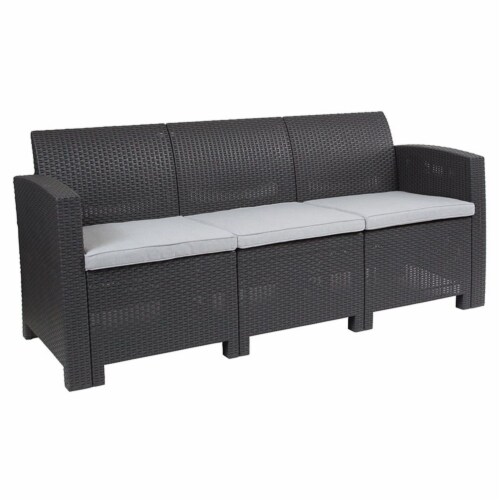 Flash Furniture Wicker Patio Sofa in Dark Gray Perspective: front