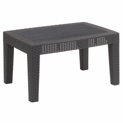 Dark Gray Faux Rattan Coffee Table Perspective: front