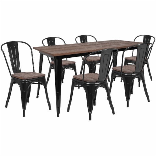 Flash Furniture Metal Wood Restaurant Dining Table Set 30.5 H