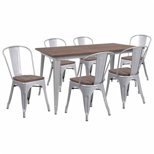 Flash Furniture Metal Wood Restaurant Dining Table Set 30.5 H