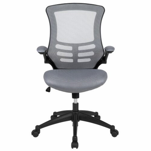 Emma + Oliver Mid-Back Dark Gray Mesh Swivel Ergonomic Task Office Desk Chair - Flip-Up Arms Perspective: front