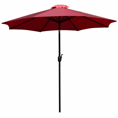 Flash Furniture 9 FT Round Umbrella w/1.5  Diameter Alum Pole w/Crank & Tilt Fun Red Perspective: front