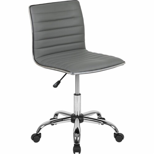 Flash Furniture Low Back Armless Ribbed Swivel Task Chair Light Gray DS512BLTGY Perspective: front