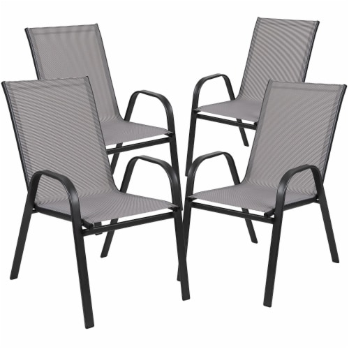 Flash Furniture Brazos Series Outdoor Stack Chair Gray 4 Pieces