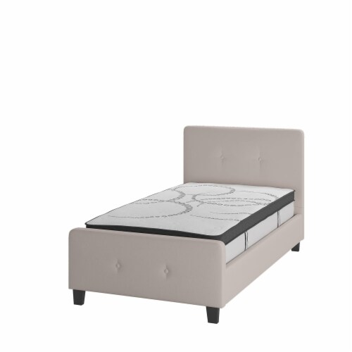 Tribeca Twin Size Tufted Upholstered Platform Bed in Beige Fabric