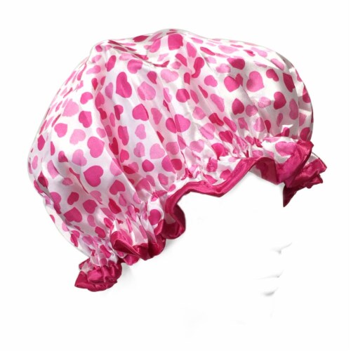 Wrapables Trendy Satin Shower Cap, Pink Sweet Hearts Perspective: front