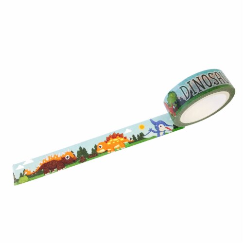 Wrapables Unique Designs Washi Masking Tape, 15mm x 10m Dinosaurs Perspective: front