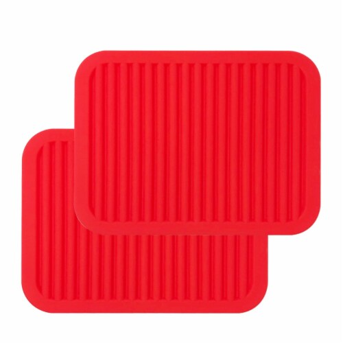 Wrapables Multi-use Durable Flexible Non-Slip Insulated Silicone Mat (Set of 2), Red Perspective: front