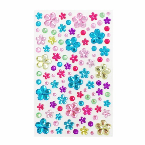 Wrapables Acrylic Self Adhesive Crystal Rhinestone Gem Stickers, Flowers Pink Blue Green Perspective: front