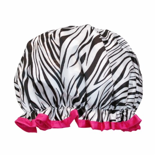 Wrapables Reusable Women's Waterproof Shower Caps for Long Hair, Zebra Perspective: front