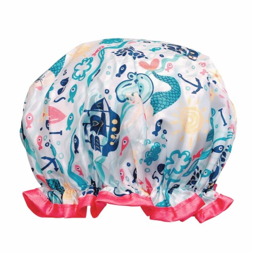 Wrapables Reusable Women's Waterproof Shower Caps for Long Hair, Under the Sea Perspective: front