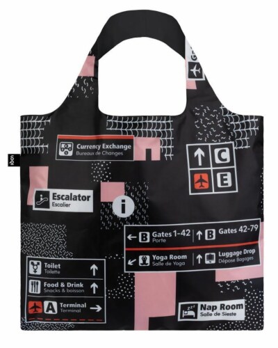 LOQI Airport Icons Reusable Shopping Bag Perspective: front