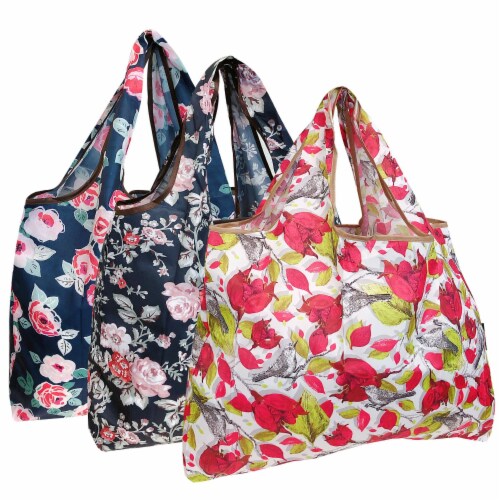 Wrapables Large Nylon Reusable Shopping Bags Set of 3 Red