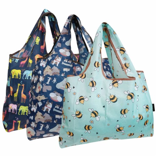 Wrapables Large Nylon Reusable Shopping Bags (Set of 3), Animal Fun, 3 ...