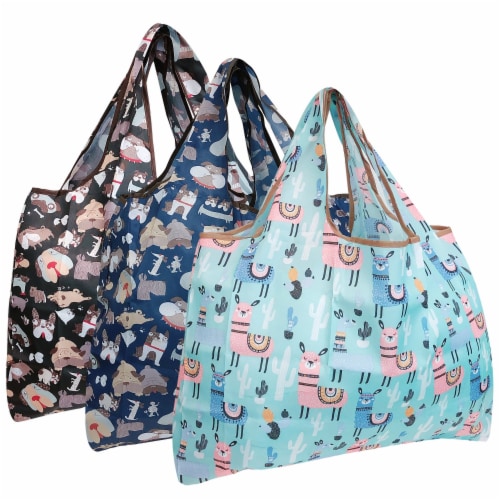 Wrapables Large Nylon Reusable Shopping Bags (Set of 3), Farm Fun Perspective: front