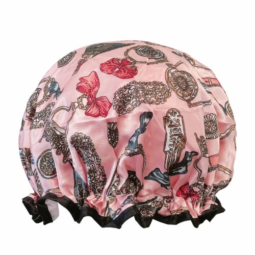 Wrapables Reusable Women's Waterproof Shower Caps for Long Hair, Pink Keychains Perspective: front