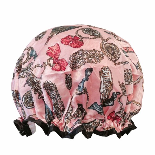Wrapables Reusable Women's Waterproof Shower Caps for Long Hair, Pink Keychains Perspective: front