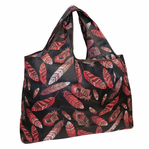 Wrapables Large Nylon Reusable Shopping Bag, Feathers Perspective: front