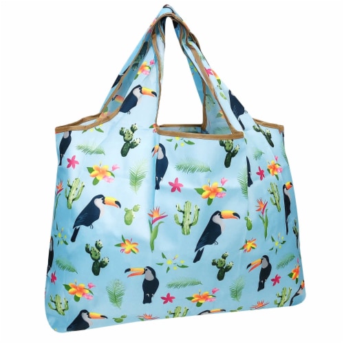 Wrapables Large Nylon Reusable Shopping Bag, Toucan & Cacti Perspective: front