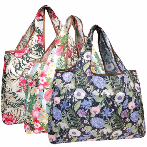 Wrapables Large Nylon Reusable Shopping Bags (Set of 3), Exotic Bouquet ...