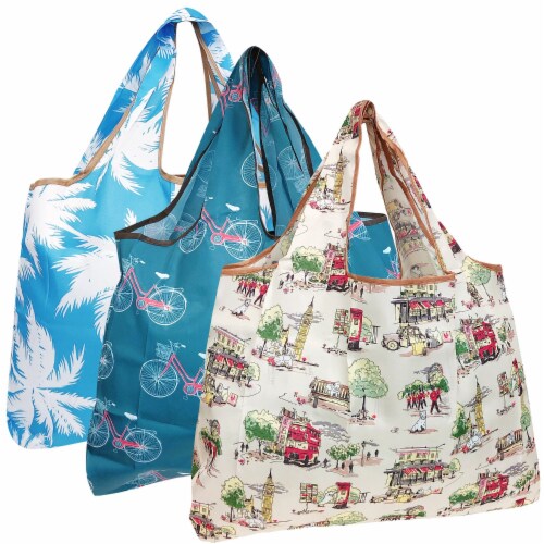 Wrapables Large Nylon Reusable Shopping Bags (Set of 3), Going Places ...