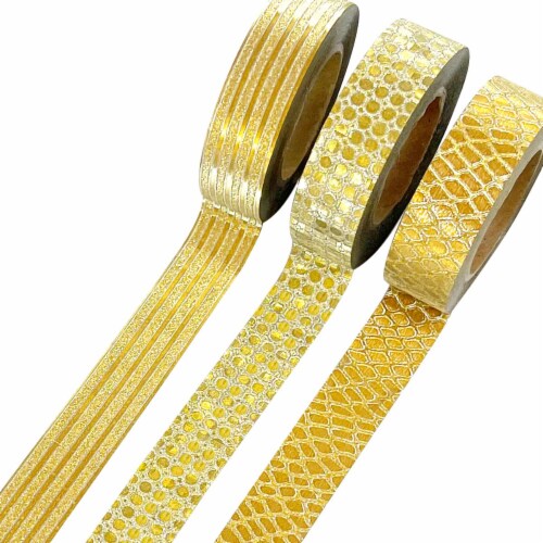 Wrapables Glitter & Shine Decorative Washi Tapes (Set of 3), Gold Glitz and Snake Print Perspective: front
