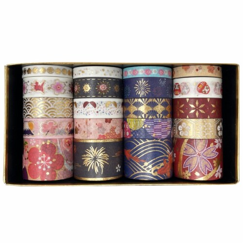 Wrapables Gold Foil Washi Tape in Gift Box Set (20 Rolls), Floral Fireworks Perspective: front