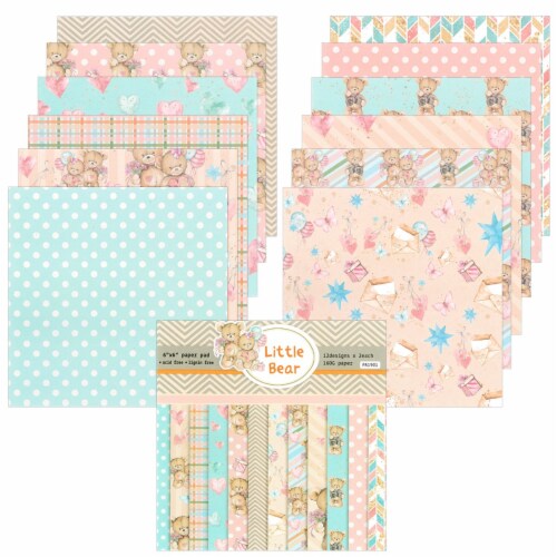 Wrapables 6x6 Decorative Single-Sided Scrapbook Paper, Bears Pink & Blue Theme Perspective: front