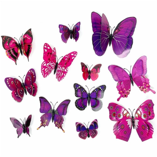 Wrapables 3D Double Wings Butterfly Wall Decor Stickers for Bedroom (24  pcs), Purple, 24 Pieces - Fry's Food Stores