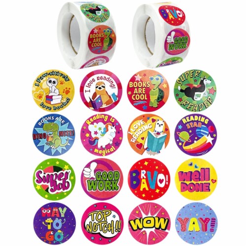 Wrapables 1 Inch Reward, Birthday, Thank You Stickers (1000pcs), Inspirational Animals Perspective: front