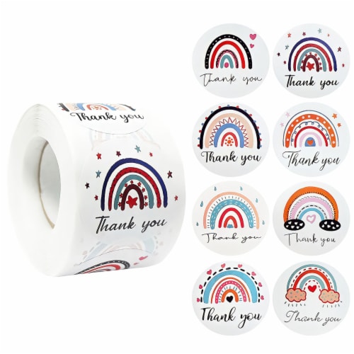 Wrapables 1.5 Inch Rainbow Thank You Stickers Roll for Boxes & Bags (500pcs) Perspective: front