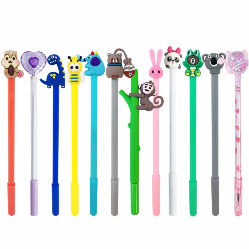 Wrapables Gel Pens School Office Supplies (12 pack), Comical Characters Perspective: front