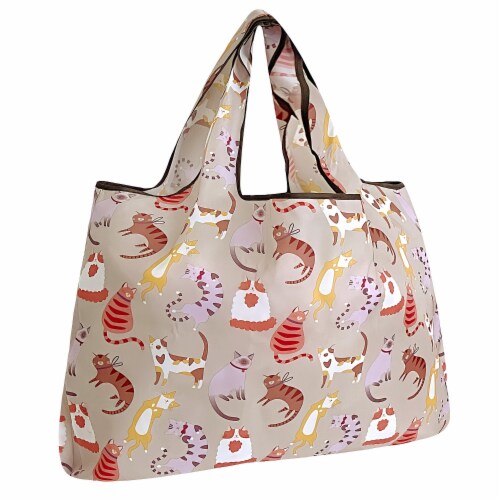 Wrapables Eco Friendly Large Nylon Reusable Shopping Bag Neutral Felines 1 QFC