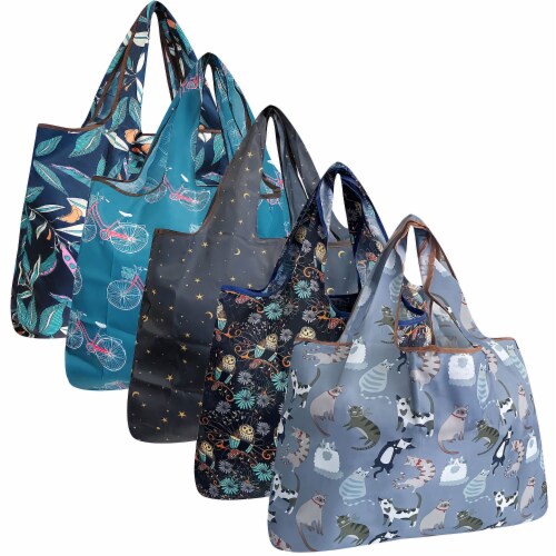 Wrapables Large Foldable Tote Nylon Reusable Grocery Bags 5 Pack Nighttime Adventures 5 Pieces Mariano s
