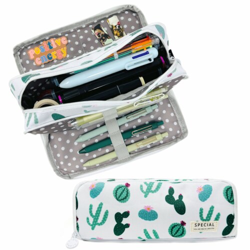 Wrapables Large Capacity 3 Compartment Pencil Pouch for Stationery Pens,  Black Dots, 1 Piece - Foods Co.