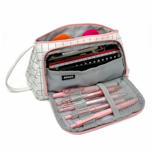 Wrapables Large Capacity Portable Pencil Pouch for Stationery Supplies,  Pink & White, 1 Piece - Kroger