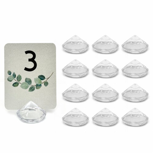 Wrapables Acrylic Diamond Place Card Holders for Weddings, Table Decor (12pcs), Clear Perspective: front