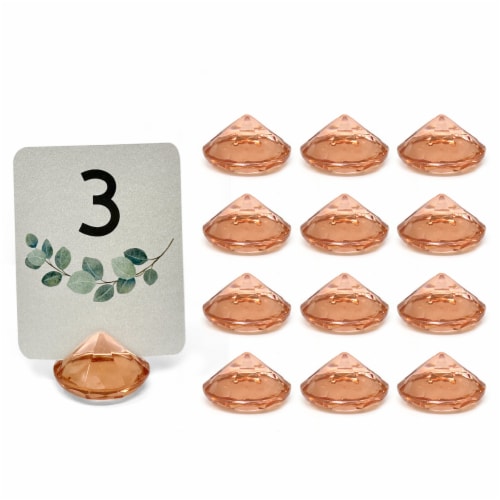 Wrapables Acrylic Diamond Place Card Holders for Weddings, Table Decor (12pcs), Rose Gold Perspective: front