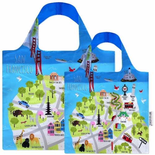 Wrapables AllyBag Collection Large and Small Reusable Shopping Bags Set of 2 San Francisco 2 Pieces King Soopers