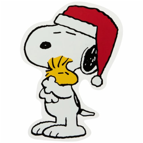Northlight Peanuts Snoopy Hugs Woodstock Double Sided Christmas Window Cling Decoration Perspective: front