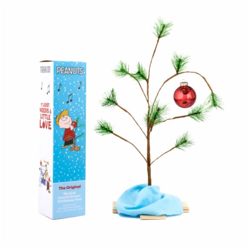 Peanuts Charlie Brown Tree with Blanket and Red Ornament Holiday Decoration Perspective: front