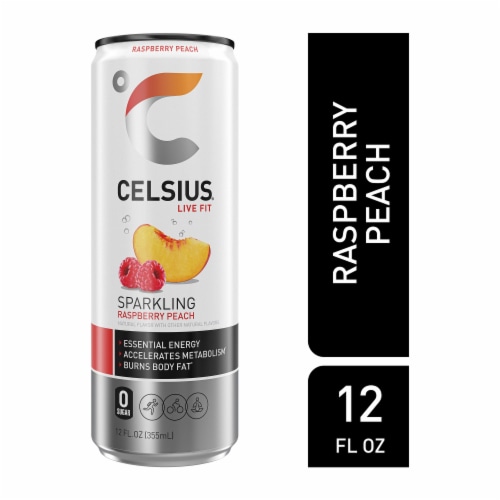 CELSIUS® Sparkling Raspberry Peach Energy Drink Can Perspective: front
