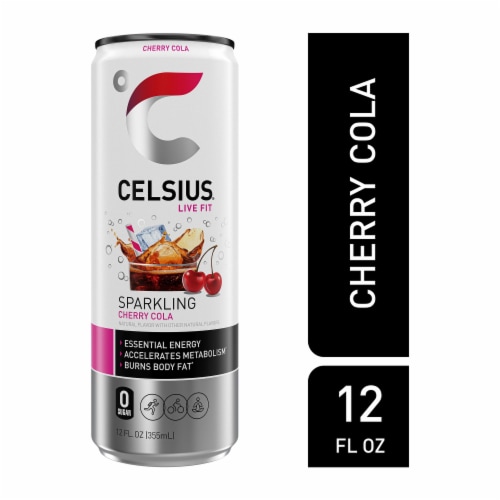 CELSIUS® Sparkling Cherry Cola Energy Drink Can Perspective: front