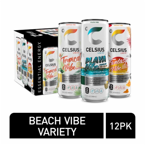 CELSIUS Sparkling Beach Vibe Variety Pack Functional Energy Drink Perspective: front