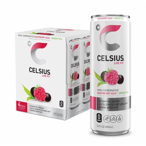 Celsius Live Fit Energy Drink 4 pk - Raspberry Açai Green Tea