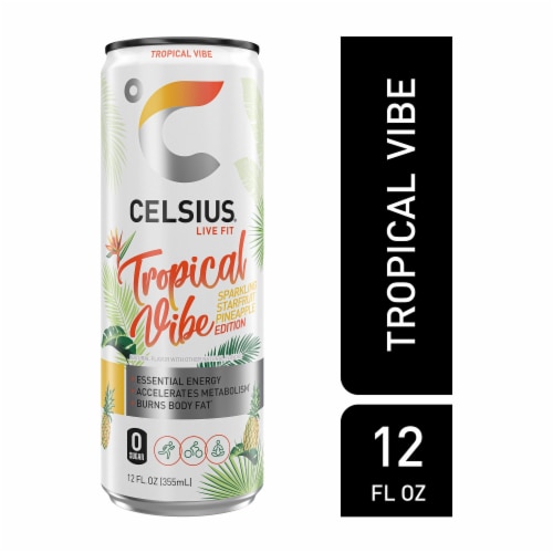 Celsius® Tropical Vibe Sparkling Starfruit Pineapple Energy Drink Perspective: front