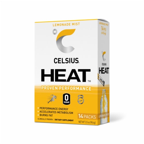 CELSIUS On-The-Go HEAT Lemonade Mist Energy Powder Stick Perspective: front